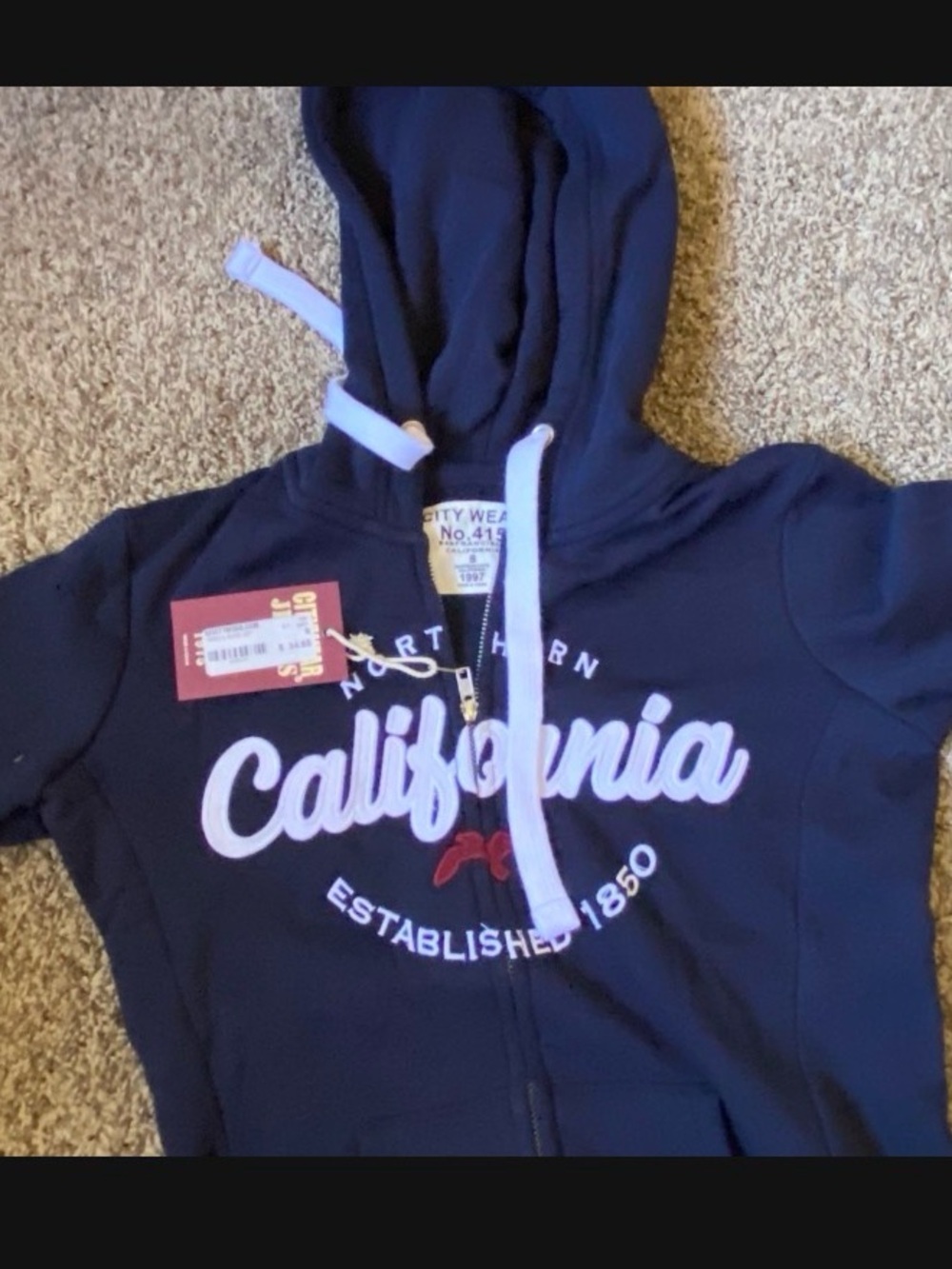 California Logo Navy Kids Zip Hoodie with Hood
